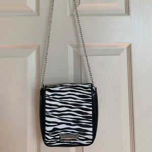 White House Black Market Black/Cream Zebra Animal Hair Small Crossbody Handbag